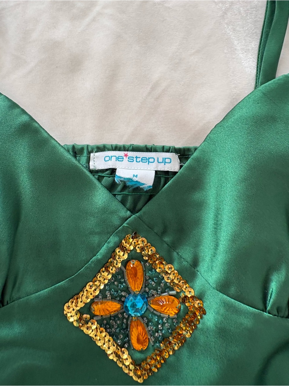 Vintage Y2K green satin cami tank top fairy club going out medium one step up - Picture 4 of 5